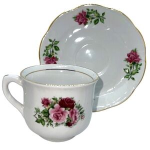 FORMALITIES TEACUP AND SAUCER BY BAUM BROS. MARIA PATTERN VINTAGE ROSES / FLORAL